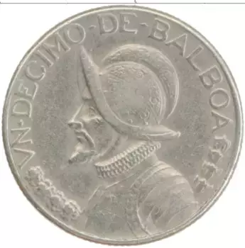 Монета 1/10 бальбоа Панамы 1966 года Медно-никель Васко Нуньес де Бальбоа