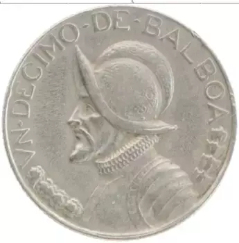 Монета 1/10 бальбоа Панамы 1968 года Медно-никель Васко Нуньес де Бальбоа