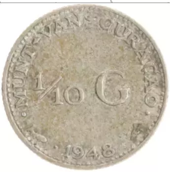 Монета 1/10 гульдена Кюрасао 1948 года Серебро Вильгельмина