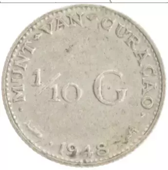 Монета 1/10 гульдена Кюрасао 1948 года Серебро Вильгельмина