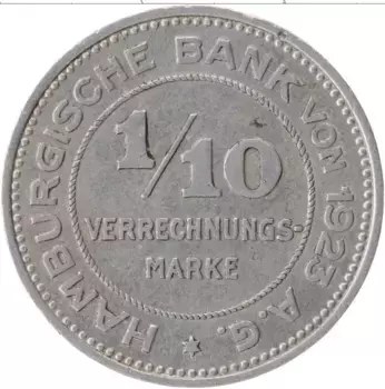 Монета 1/10 марки Гамбурга 1923 года Алюминий Герб