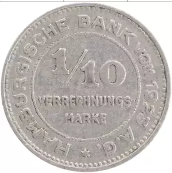 Монета 1/10 марки Гамбурга 1923 года Алюминий Герб