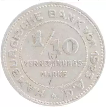 Монета 1/10 марки Гамбурга 1923 года Алюминий