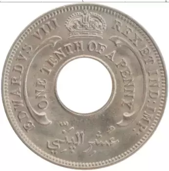 Монета 1/10 пенни Западной Африки 1936 года Медно-никель Эдуард VIII