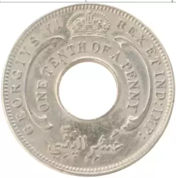 Монета 1/10 пенни Западной Африки 1943 года Медно-никель Георг VI