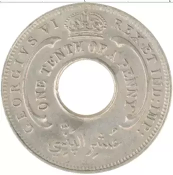 Монета 1/10 пенни Западной Африки 1943 года Медно-никель Георг VI