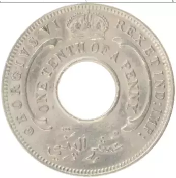 Монета 1/10 пенни Западной Африки 1943 года Медно-никель Георг VI