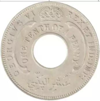 Монета 1/10 пенни Западной Африки 1944 года Медно-никель Георг VI