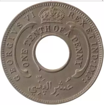 Монета 1/10 пенни Западной Африки 1945 года Медно-никель Георг VI