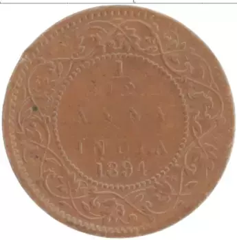 Монета 1/12 анны Британской Индии 1894 года Бронза Виктория