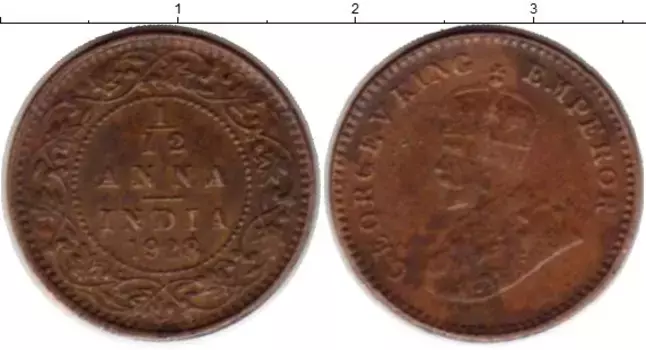 Монета 1/12 анны Индии 1923 года Бронза Георг V