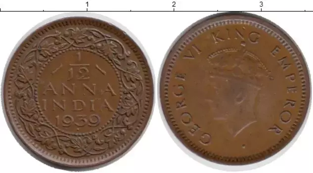 Монета 1/12 анны Индии 1930 года Медь Георг V