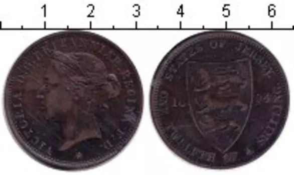Монета 1/12 шиллинга Острова Джерси 1894 года Медь Виктория
