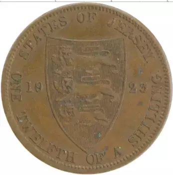 Монета 1/12 шиллинга Острова Джерси 1923 года Бронза Георг V