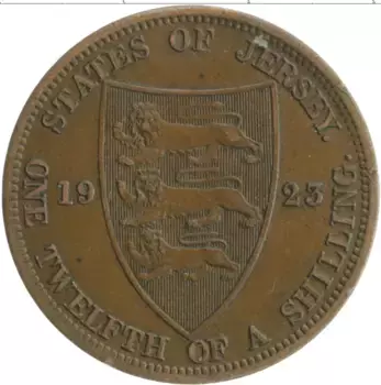 Монета 1/12 шиллинга Острова Джерси 1923 года Бронза Георг V