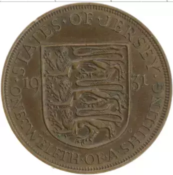 Монета 1/12 шиллинга Острова Джерси 1931 года Бронза Георг V