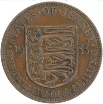 Монета 1/12 шиллинга Острова Джерси 1933 года Бронза Георг V