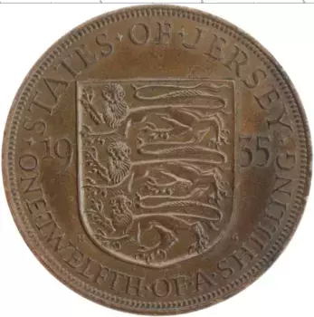 Монета 1/12 шиллинга Острова Джерси 1935 года Бронза Георг V