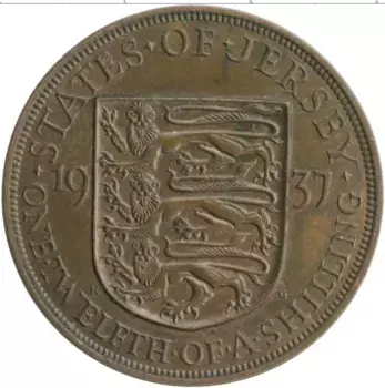 Монета 1/12 шиллинга Острова Джерси 1937 года Бронза Георг VI