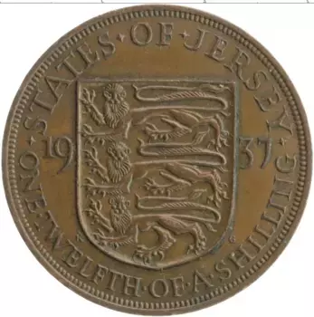 Монета 1/12 шиллинга Острова Джерси 1937 года Бронза Георг VI