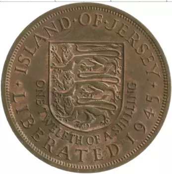 Монета 1/12 шиллинга Острова Джерси 1945 года Бронза Георг VI