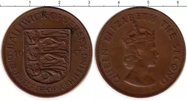 Монета 1/12 шиллинга Острова Джерси 1957 года Бронза Елизавета II