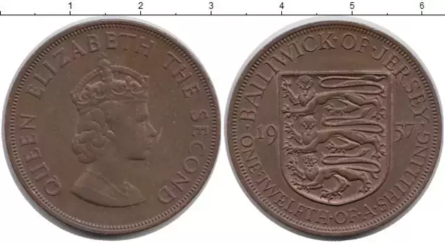 Монета 1/12 шиллинга Острова Джерси 1957 года Бронза Елизавета II