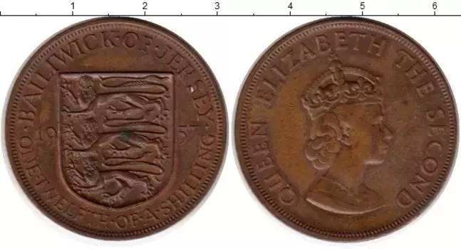 Монета 1/12 шиллинга Острова Джерси 1957 года Бронза Елизавета II