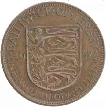 Монета 1/12 шиллинга Острова Джерси 1957 года Бронза Елизавета II