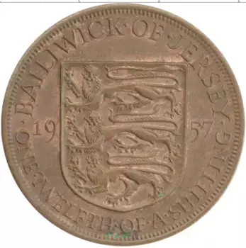Монета 1/12 шиллинга Острова Джерси 1957 года Бронза Елизавета II