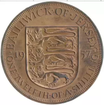 Монета 1/12 шиллинга Острова Джерси 1957 года Бронза Елизавета II