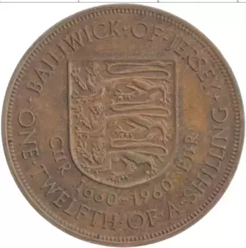 Монета 1/12 шиллинга Острова Джерси 1960 года Бронза Елизавета II