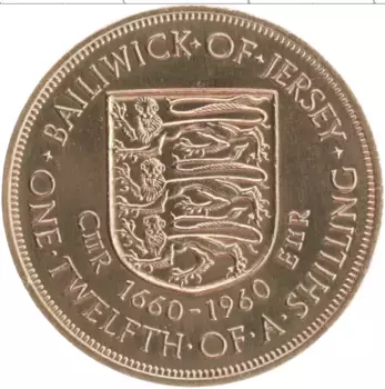 Монета 1/12 шиллинга Острова Джерси 1960 года Бронза Елизавета II