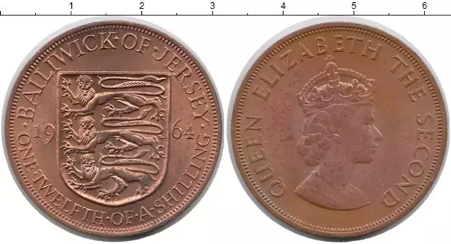 Монета 1/12 шиллинга Острова Джерси 1964 года Бронза Елизавета II