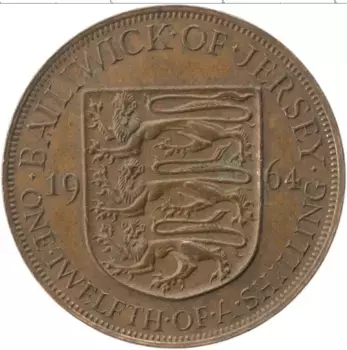 Монета 1/12 шиллинга Острова Джерси 1964 года Медь Елизавета II