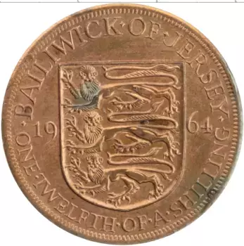 Монета 1/12 шиллинга Острова Джерси 1964 года Бронза Елизавета II
