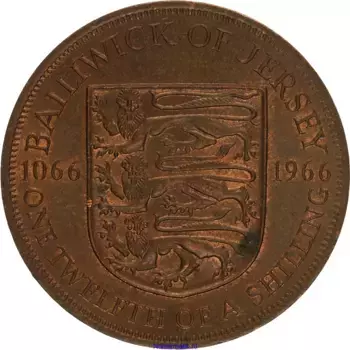 Монета 1/12 шиллинга Острова Джерси 1966 года Бронза 900 лет Норманским завоеваниям