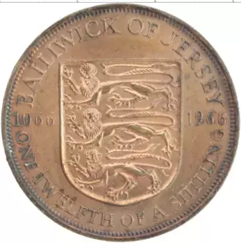 Монета 1/12 шиллинга Острова Джерси 1966 года Бронза Елизавета II