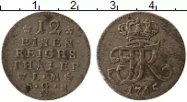 Монета 1/12 талера Пруссии 1745 года Серебро