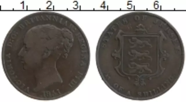 Монета 1/13 шиллинга Острова Джерси 1851 года Медь Виктория