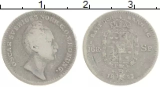Монета 1/16 ригсдаллера Швеции 1852 года Серебро Оскар