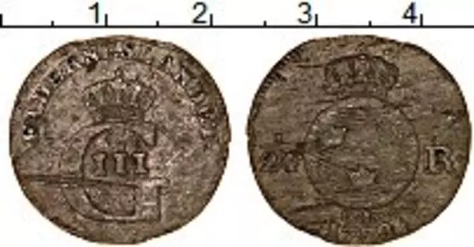 Монета 1/24 ригсдаллера Швеции 1778 года Серебро Густав III