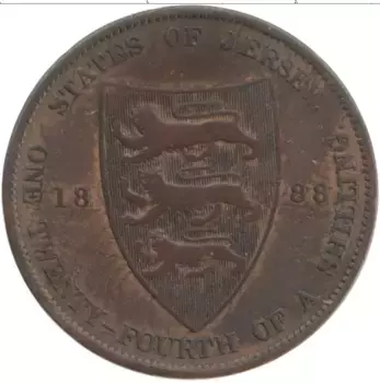 Монета 1/24 шиллинга Острова Джерси 1888 года Бронза Виктория