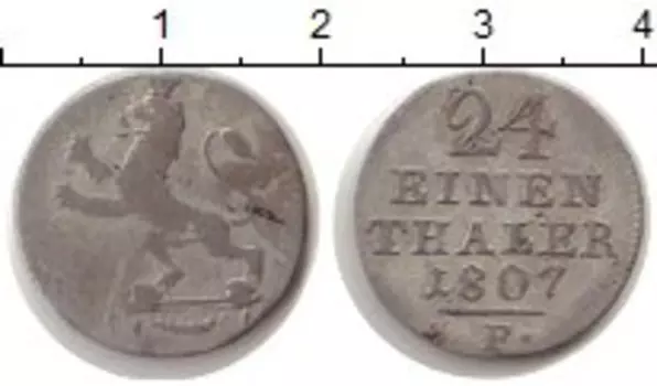 Монета 1/24 талера Гессен-Касселя 1807 года Серебро