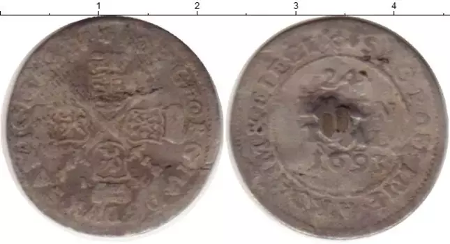 Монета 1/24 талера Саксонии 1693 года Серебро Иоганн Георг IV