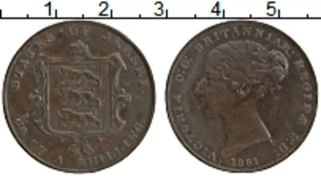 Монета 1/26 шиллинга Острова Джерси 1861 года Медь Виктория