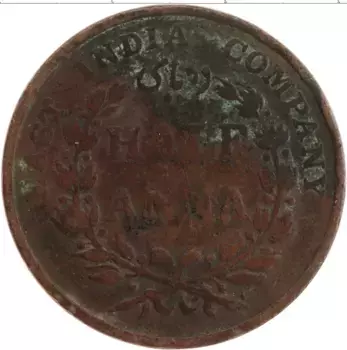 Монета 1/2 анны Индии 1835 года Медь Восточно-Индийская компания