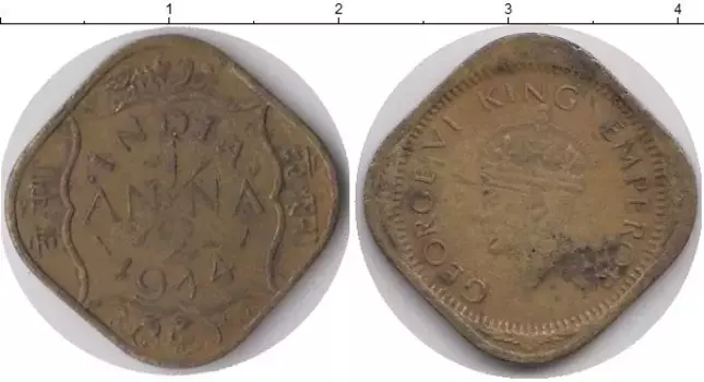 Монета 1/2 анны Индии 1944 года Латунь Георг VI