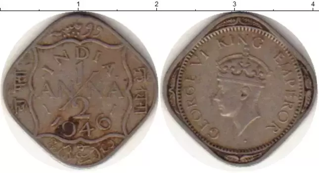 Монета 1/2 анны Индии 1946 года Медно-никель Георг VI
