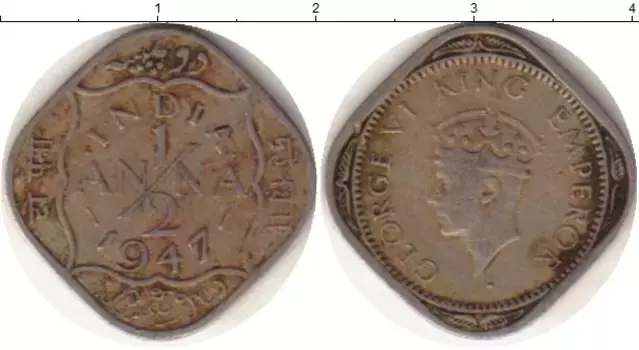 Монета 1/2 анны Индии 1947 года Медно-никель Георг VI